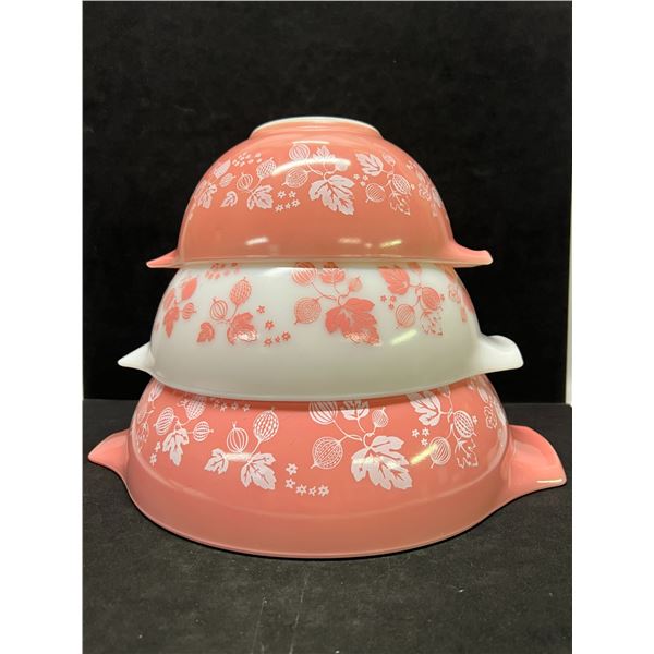 3 Pyrex Pink Gooseberry Cinderella Mixing Bowls 442/443/444