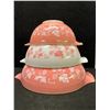 3 Pyrex Pink Gooseberry Cinderella Mixing Bowls 442/443/444