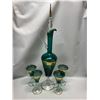 Italian Teal Green/Blue Art Glass Drink Set / Decanter Set (Decanter 23.5" Glasses 6.25x3.25")