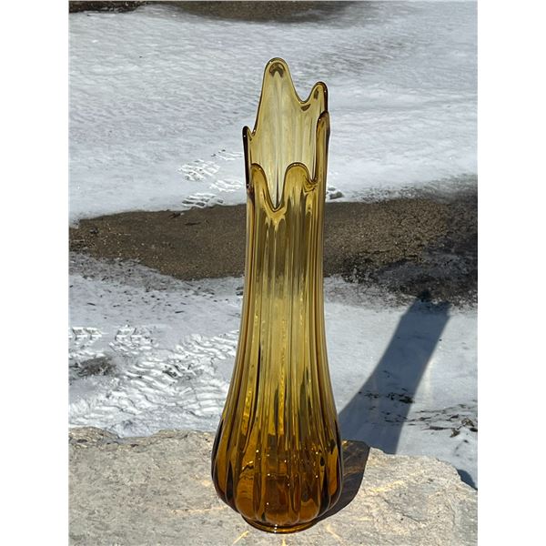 Mid Century Amber/Yellow Swung Glass Vase - Large (Approx: 27.75"T 8.5"W)
