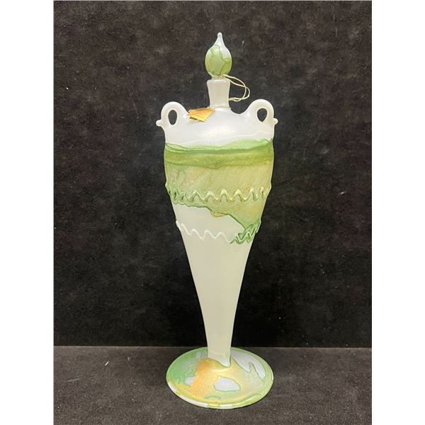 Neker Handmade Art Glass Bottle w/stopper & Tag Israel (Approx: 8.5"T 2.75"W)
