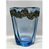 Heavy Blue Art Glass Vase w/silver Overlay (Approx: 7.5"T 6"W)
