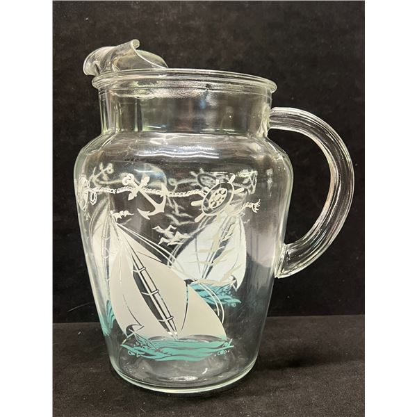 Vintage Sailboat / Nautical Theme Water Pitcher Jug (Approx: 9"T 7.5"W)