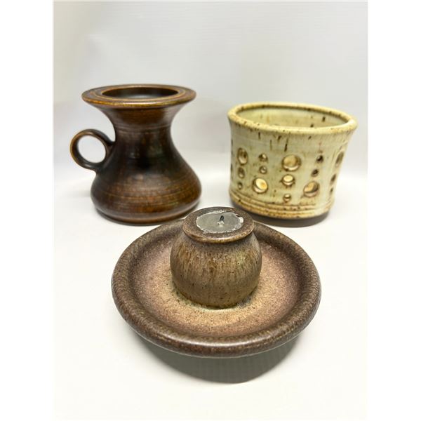 3 Ceramic Stoneware? Candle holders (tallest approx: 4"T 5"W)