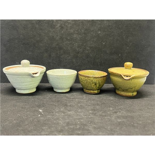 2 Sets Ceramic Sushi / Saki Bowls Small dishes (lidded bowls approx: 3"T 3.75"W)