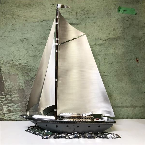 NC Cameron & Sons 40s Art Deco Chrome Yacht Sailboat Mantle Lamp (Approx: 21"W & 27"T)