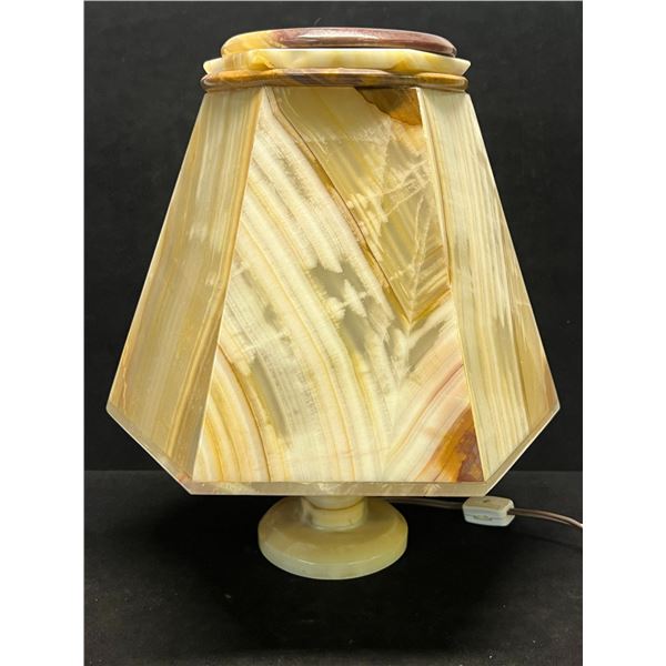 Unique Stone Table Lamp Onyx? Works (Approx: 13"T 11.5"W)