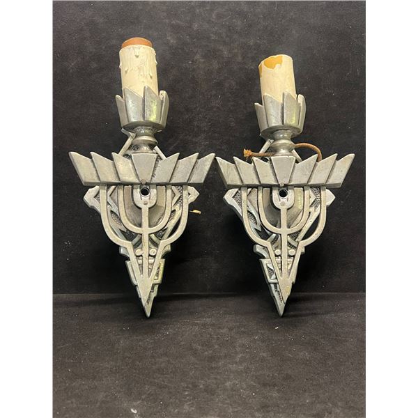 2 Art Deco Cast Metal Wall Sconces (Approx: 10x5")