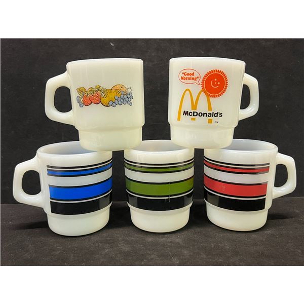 5 Fire King Stacking Coffee Mugs Cups - Mixed Lot