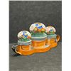 Image 2 : Vintage Noritake Handpainted Salt / Pepper / Jam Jar Set w/tray Japan (Approx: 7.5x3")