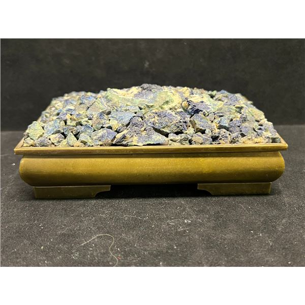 Vintage Brass / Textured Stone Hinged Lid Trinket / Storage Box Approx: 5.5x3.5"