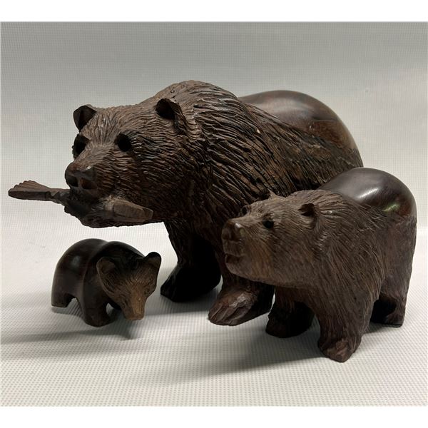 3 Heavy Wood Carved Bears Sculptures (largest approx: 10.5"W 5"T)