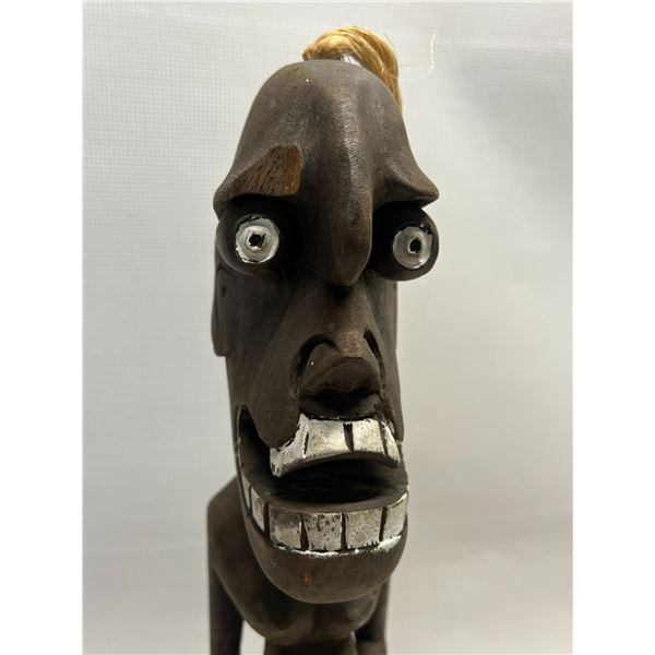 Unique Painted Wood Carving Sculpture (approx: 17"T base approx: 4x2.75")