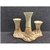Signed Studio Art Pottery Triple Candle Holder (approx: 6.75"W 5.25"T)