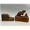 2 Wood Carvings Sculptures Shoe Pen Holder & Beaver (Beaver about 6"W 5"T)