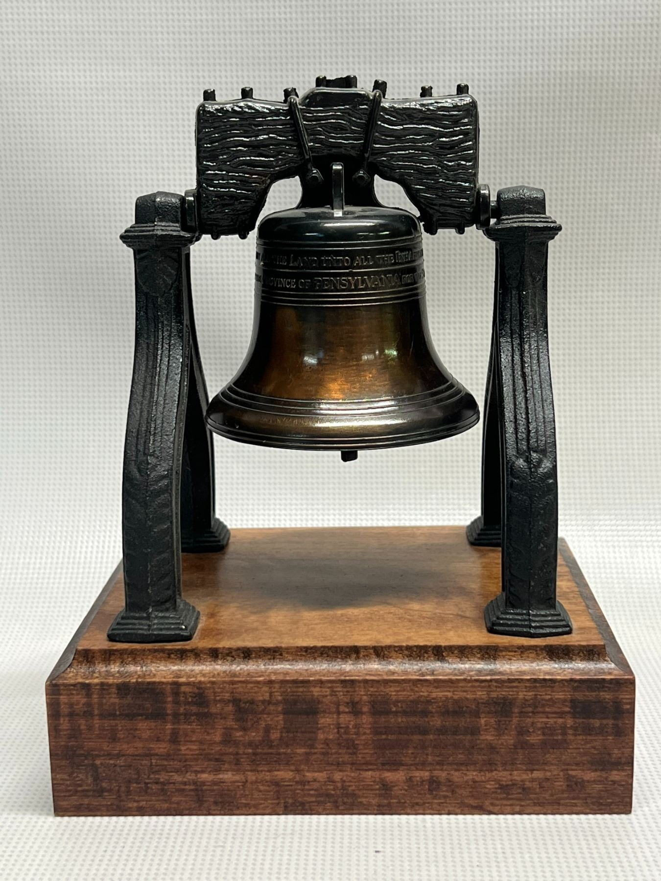 Bell With Base Cast Metal Bell on Wooden Base