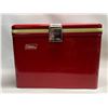 Vintage Red Metal Coleman Picnic / Drink Cooler  (approx: 18"W 13.5"T 10.5"D)