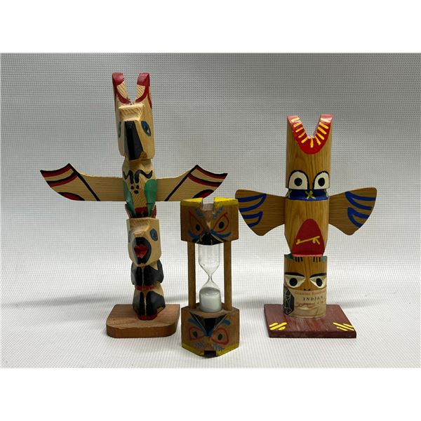 3 Vintage Handpainted Wooden Totem Poles (tallest is about 8.75")