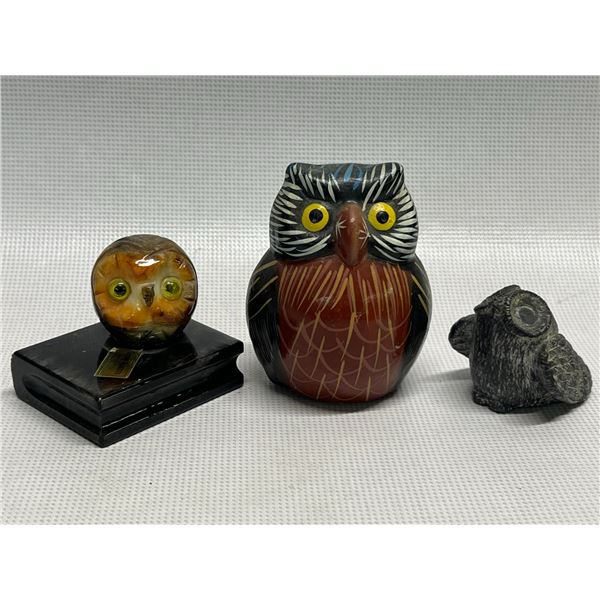 3 Owl Figures Décor Pieces Alabaster / Ceramic (tallest about 3.5x3")