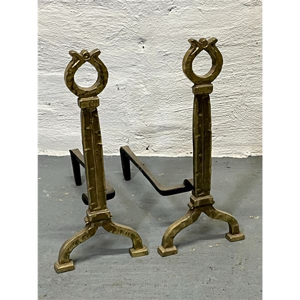 Vintage Metal Fireplace Andirons / Log Holders (approx: 14.5"T 6.25"W 13"D)