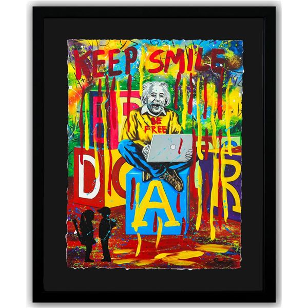 Nastya Rovenskaya- Original Mixed Media on Paper "Einstein's Laptop"