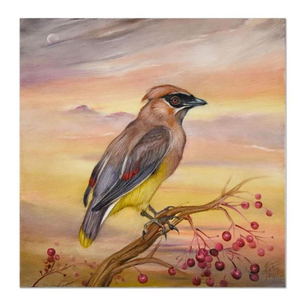 Martin Katon, "American Cedar Waxwing" Original Oil Painting on Canvas, Hand Signed with Letter Auth