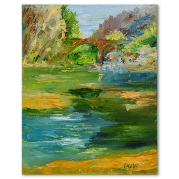 Elliot Fallas, "The Bridge" Original Oil Painting on Canvas, Hand Signed with Letter of Authenticity