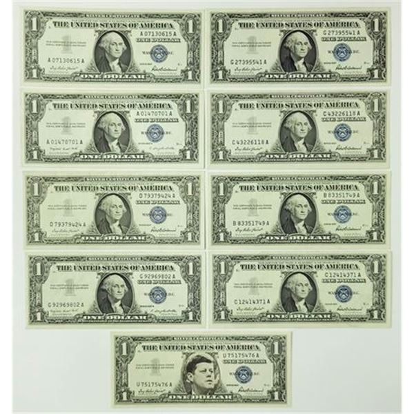 Group of 9 1957 $1 Silver Certificates