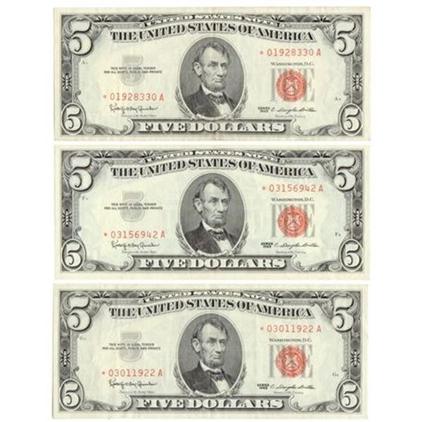 Group of 3 Fr.1536* 1963 $5 Legal Tender Star Notes