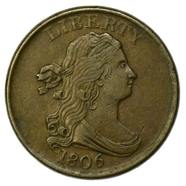 1806 Draped Bust Half Cent Small 6, No Stems