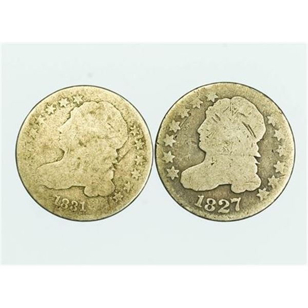 Group of 2 Capped Bust Dimes 1827 and 1831