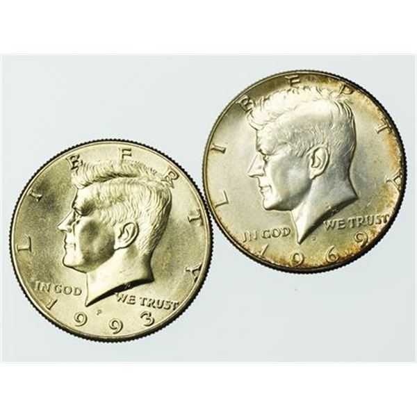 Group of 2 Kennedy Half Dollars 1969-D and 1993