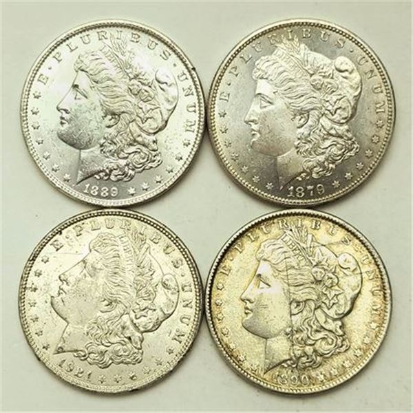 Group of 4 Morgan Dollars 1879-S, 1889, 1890, 1921