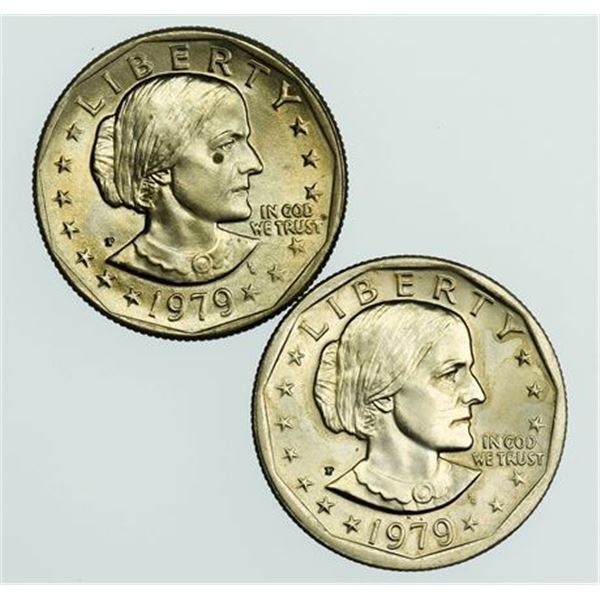 Group of 2 1979 Narrow and Wide Rim Susan B. Anthony Dollars