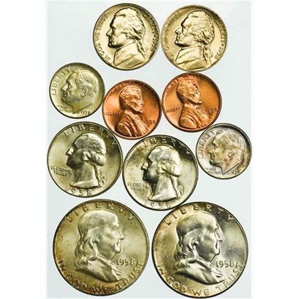 Group of 10 Coins 1958 Uncirculated Year Set