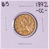 Image 1 : 1892-CC $5 Liberty Head Half Eagle Gold Coin
