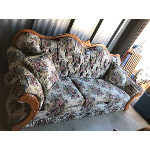 Lovely Floral and Wood Couch with 2 Ascent Pillows