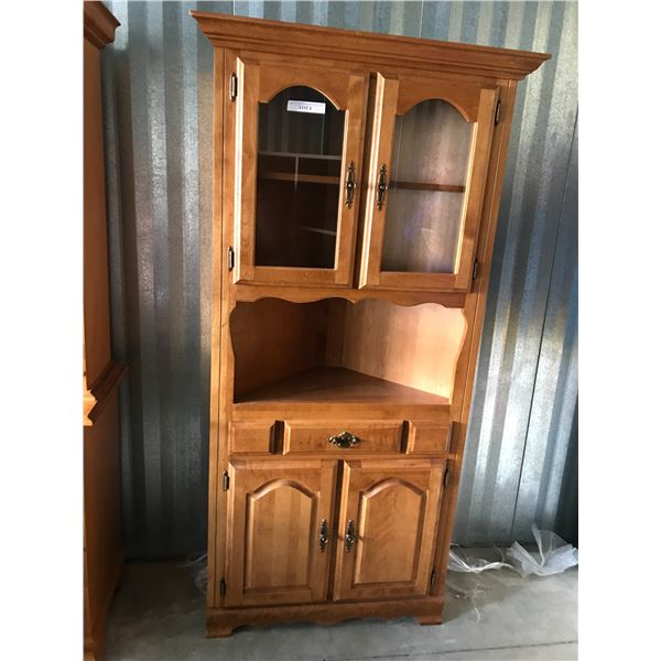 Wood Corner Cabinet with Glass Doors