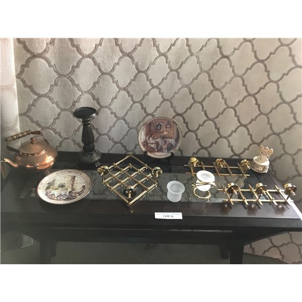 3 Brass Collapsible Wall Candle Holders, Limited Edition Trisha Romance Plates (Nursery Rhymes, Moth