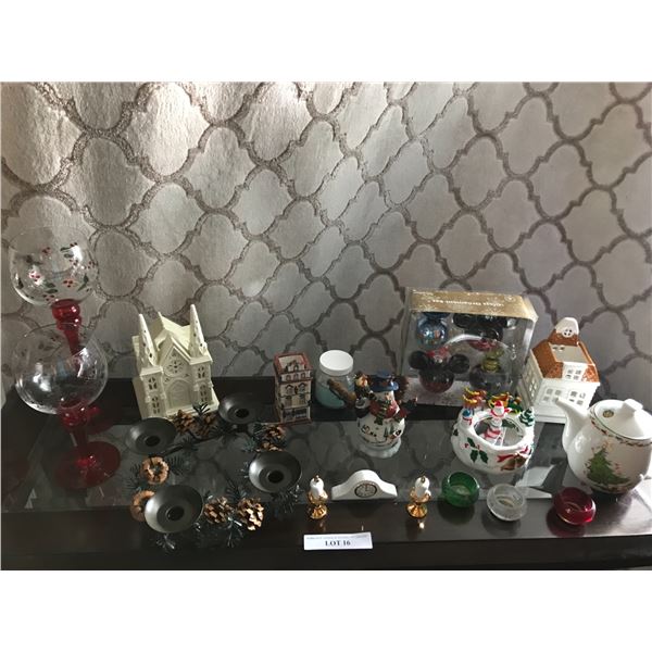 Set of 3 Painted Glass Candle Holders, Disney Glass Ornament Set, Christmas Teapot, Pate Knife Holde