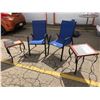 Image 1 : 2 Blue Outdoor Chairs and 2 Small Outdoor Tables (few scuffs on tables)