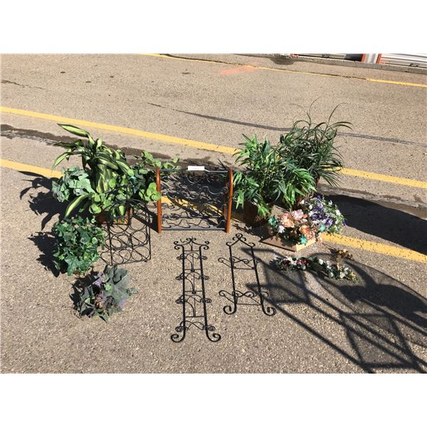 2 Wine Racks, 2 Metal Wall Plate Holders, 5 Decorative Silk Plants