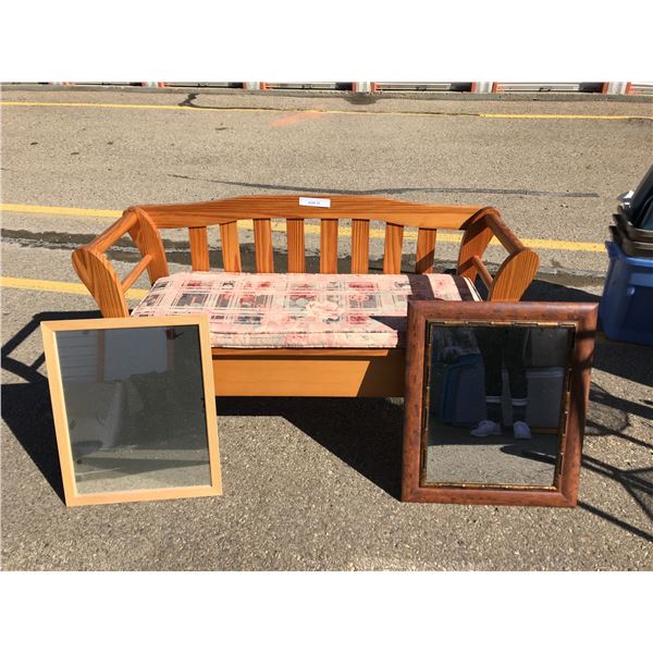 2 Mirrors and Wooden Bench with upholstered Floral