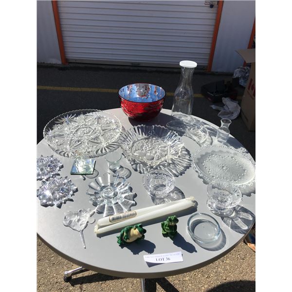 Assorted Crystal Serving Dishes, Glass Bowl, Assorted Crystal and Glass Candle Holders, Wine/Juice D