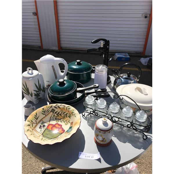 Large wine Opener, Corelle StoneWare, Spice Rack and Jars, Toastmaster Coffee Grinder, Decorative Le