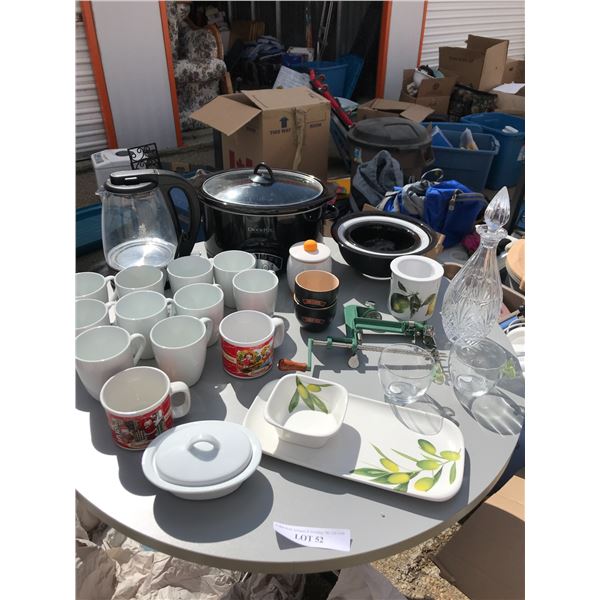 Assorted Mugs, Crockpot, Butterfly Tealites, 3 Stacking Bowls, Hamilton Beach Coffee Pot, Gourmet Vi