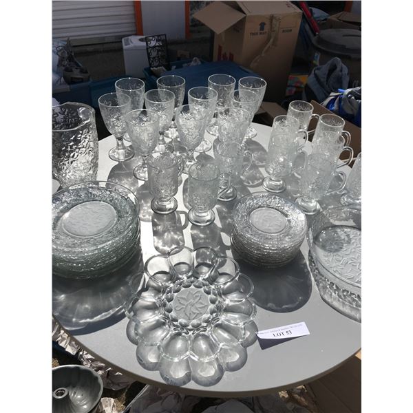 Princess House Fantasia Plates, Pitcher, Serving Dish, Mugs, Wine Glasses, Egg Dish