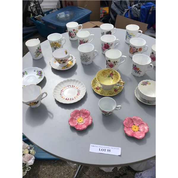 Beautiful Assortment of Teacups and Saucers, 2 Wildrose plates