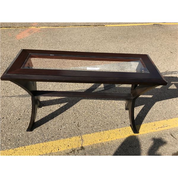 Wood & Bevelled Glass Side Table & 8 Compartment Shelving Unit