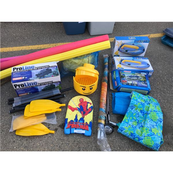 2 Pacesetter & 1 Coleman Inflatable Boats, Proline PondMaster Submersible Pump, 2 Air Matresses, Lar